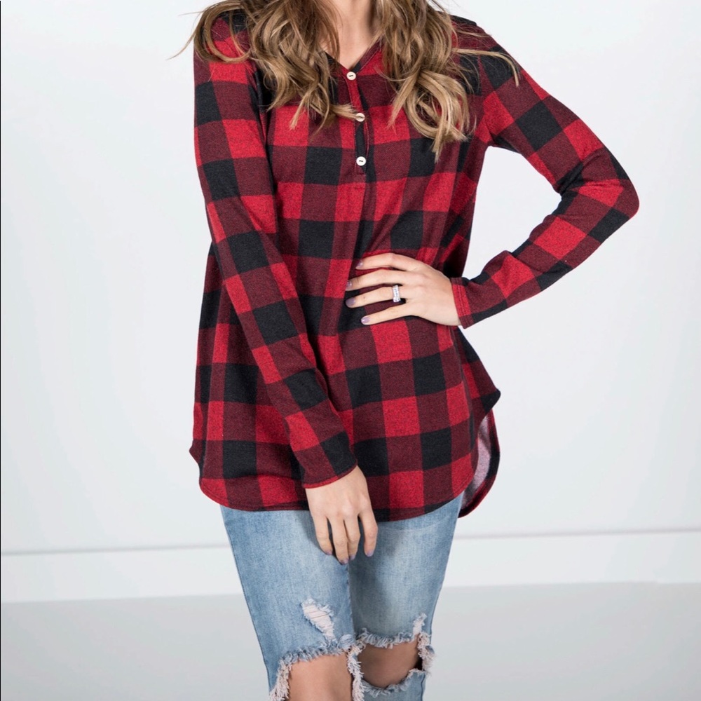 Kaya Check Top in Red